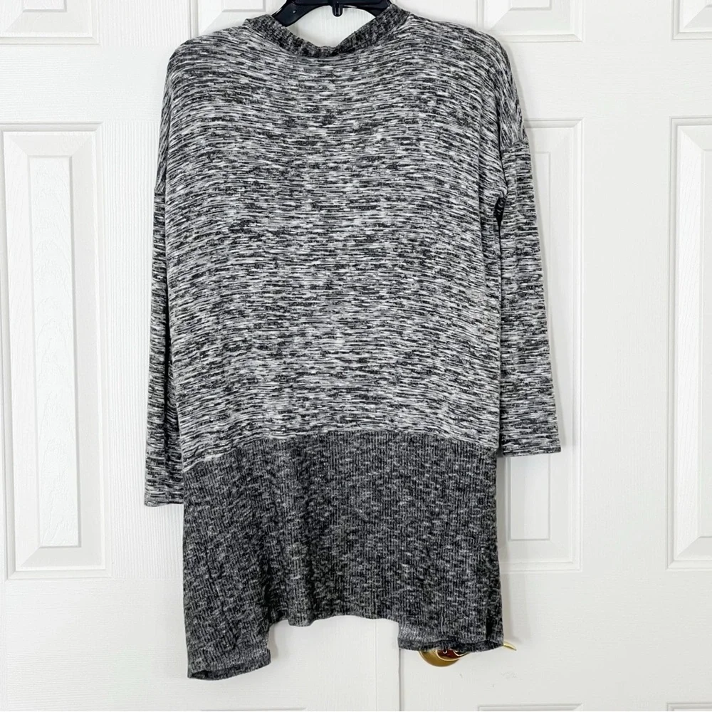 Soft Surroundings Marled Open Front Cardigan Sweater Top Pockets Small Gray